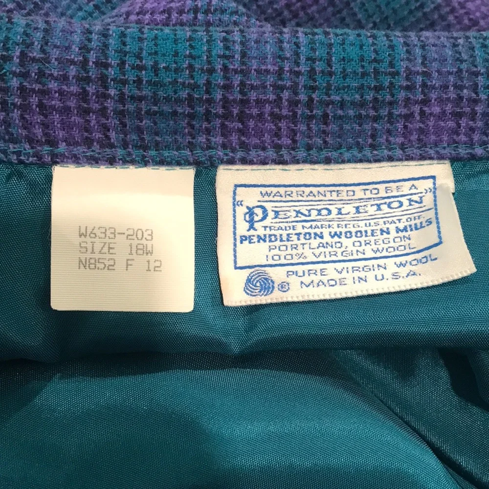 Vintage Pendleton Wool Suit Womens Size 18W Blue Plaid 2 Piece Skirt Blazer USA - Picture 14 of 16